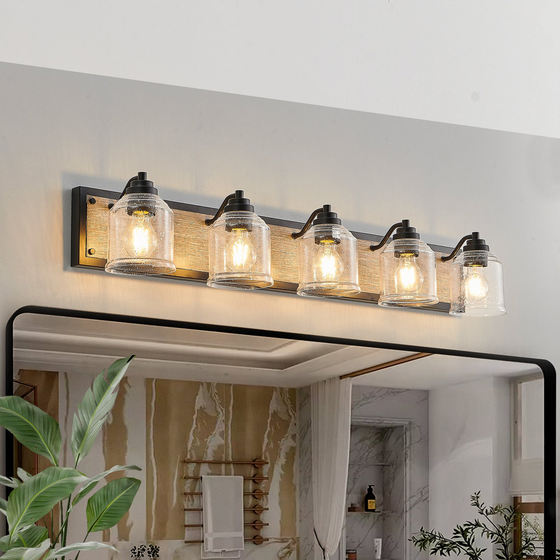 Farmhouse Vanity Light Fixture, 5-Light Bathroom Wall Sconce with