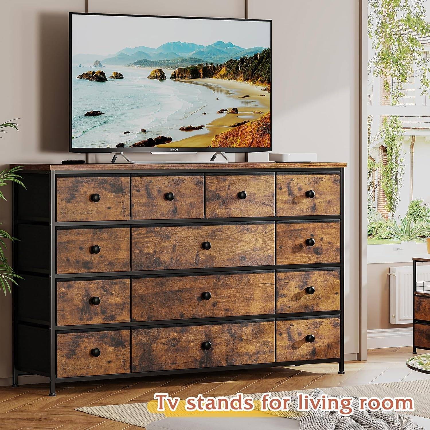Dresser with 13 Drawers Dresser TV Stand for 55&quot; TV Long Dresser for