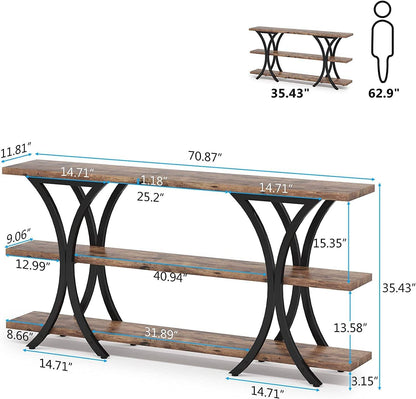 Narrow Console Table with 3 Shelves (Brown)