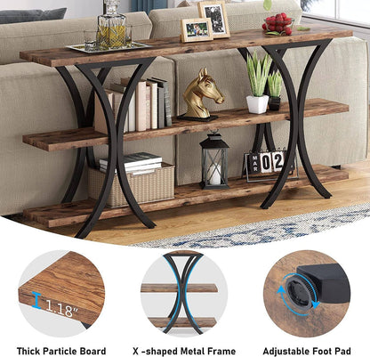 Narrow Console Table with 3 Shelves (Brown)