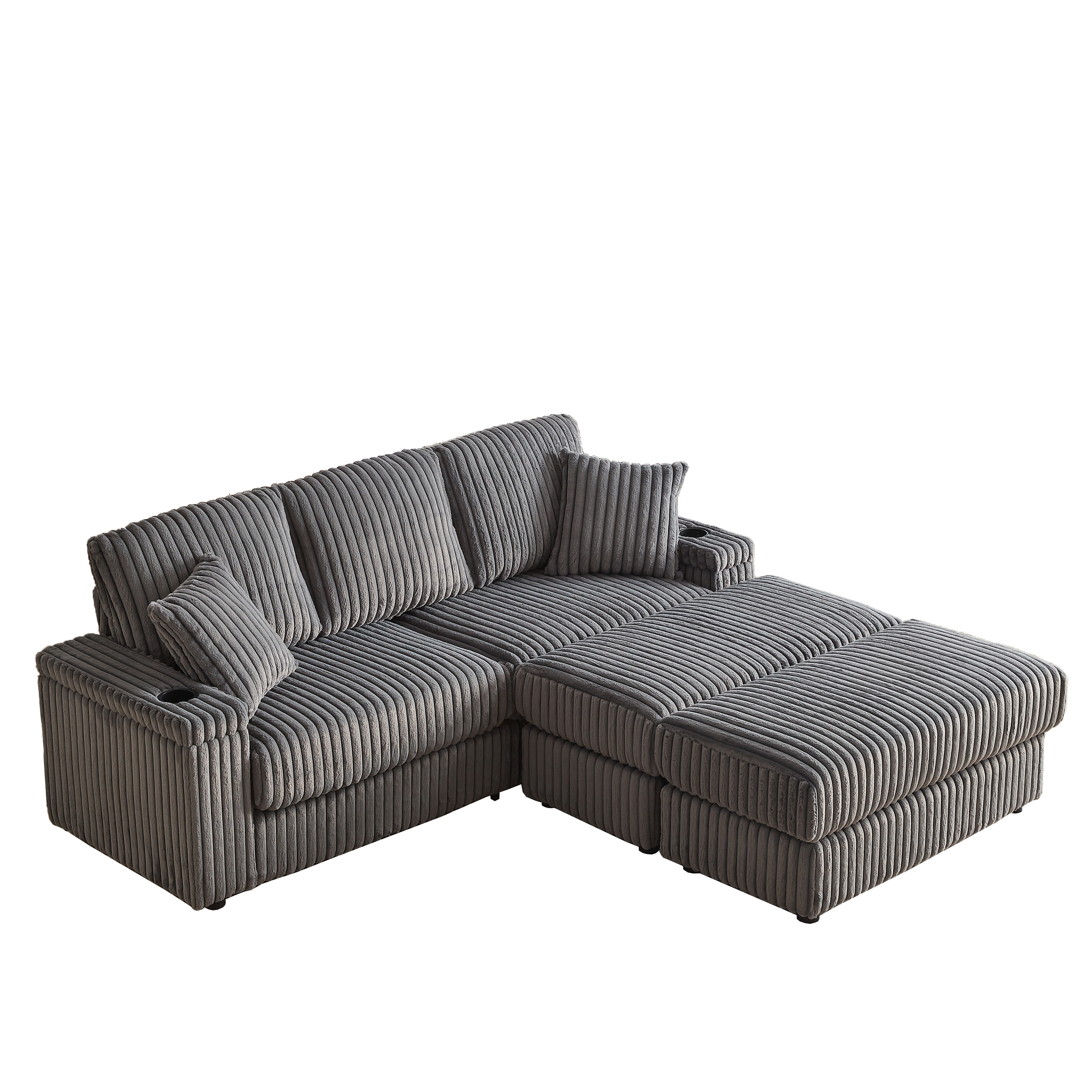 84Inch Corduroy 3-seater sofa With 3 back pillows ,2 toss pillows , a