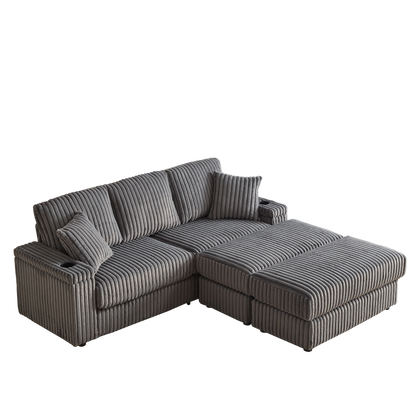 84Inch Corduroy 3-seater sofa With 3 back pillows ,2 toss pillows , a