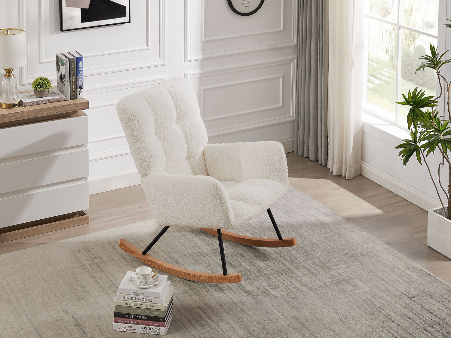 Comfy Upholstered Lounge Chair Rocking Chair with High Backrest, for