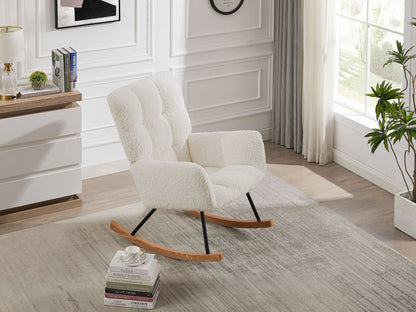 Comfy Upholstered Lounge Chair Rocking Chair with High Backrest, for