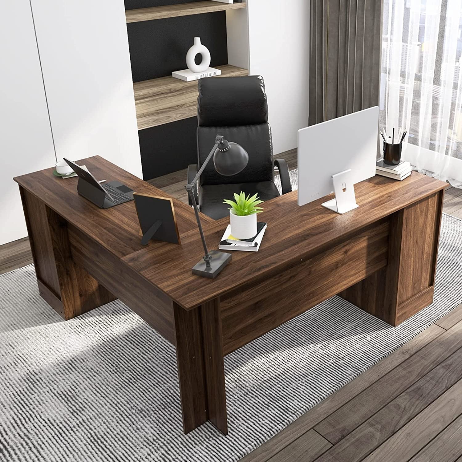 L-Shaped Desk with Storage &amp; Keyboard Tray