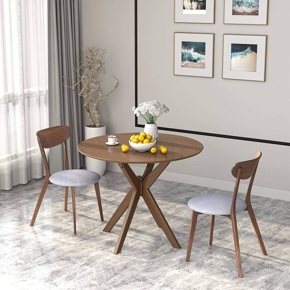 3-Piece Wooden Farmhouse round Table Set with 2 Chairs