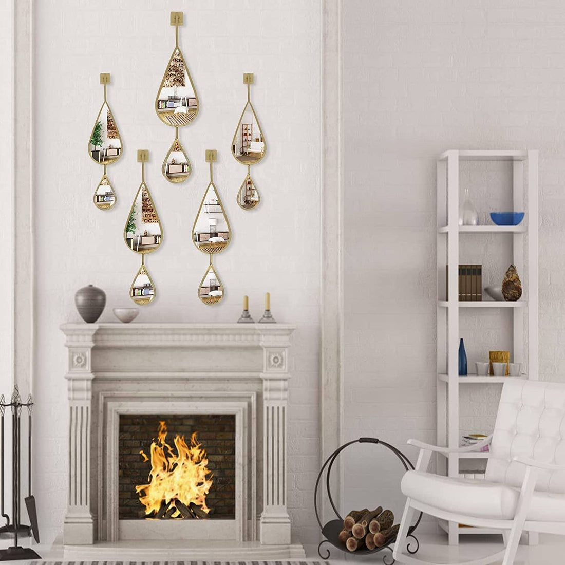 Wall Mirror Decorative Mirrors Mounted Decor Tear Drop Shape Gold for