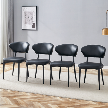 Black Minimalist Ergonomic Dining Chair, With A Curved Backrest For
