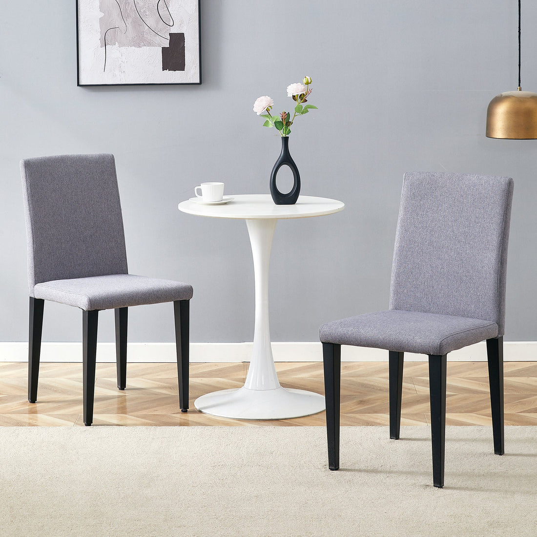 Two Light Gray Linen-Cotton dining chairs, simple and versatile,