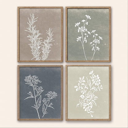 Boho Botanical Framed Art: Rustic Wood Minimalist Set