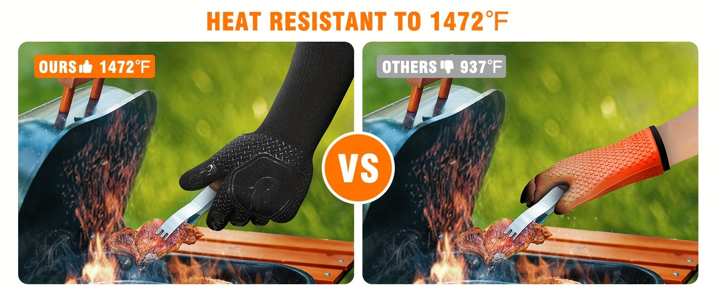 Heat Resistant Silicone BBQ Grilling Gloves, 2 pack