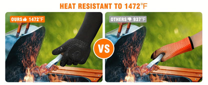 Heat Resistant Silicone BBQ Grilling Gloves, 2 pack