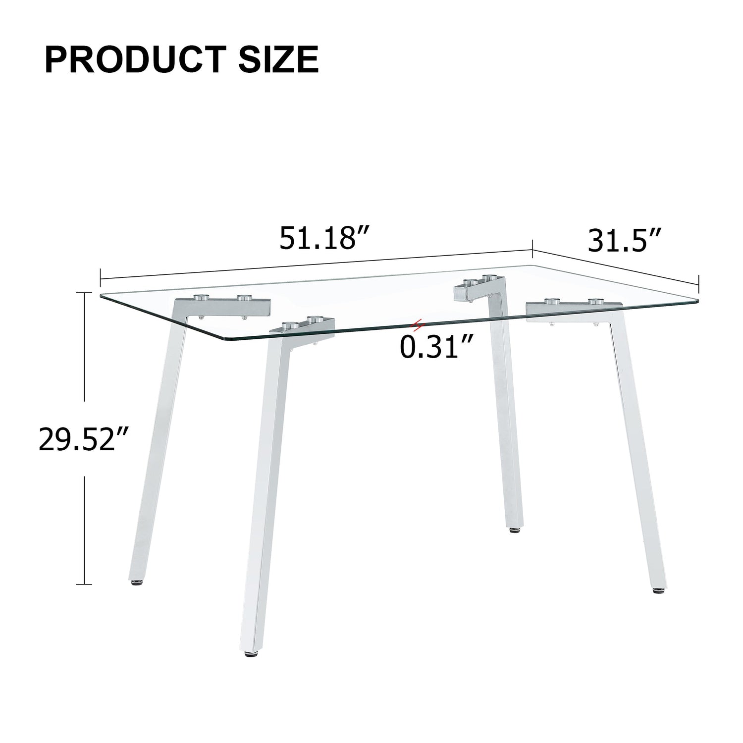Glass Dining Table Modern Minimalist Rectangular for 4-6 with 0.31&