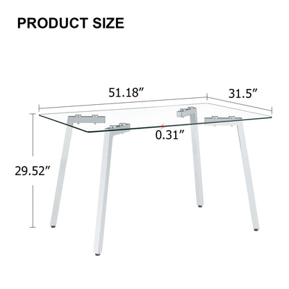Glass Dining Table Modern Minimalist Rectangular for 4-6 with 0.31&