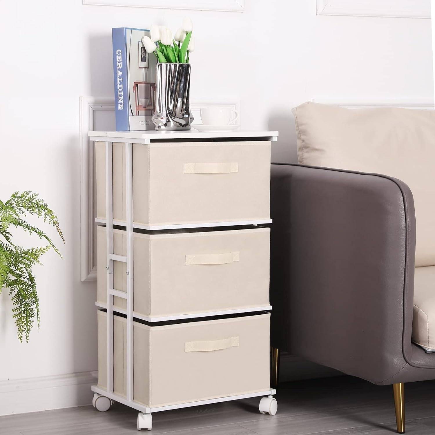 Dresser Tower with 3 Drawers,Fabric Dresser Drawer Organizer