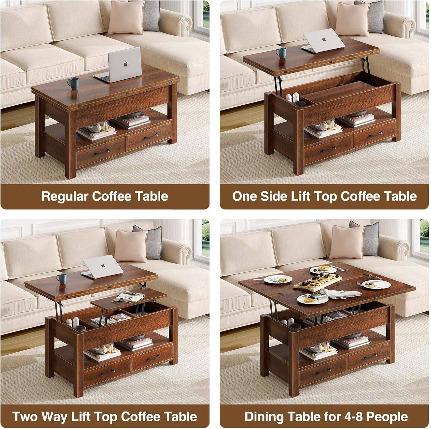 Coffee Table Lift Top, Multi-Function Convertible Coffee Table with
