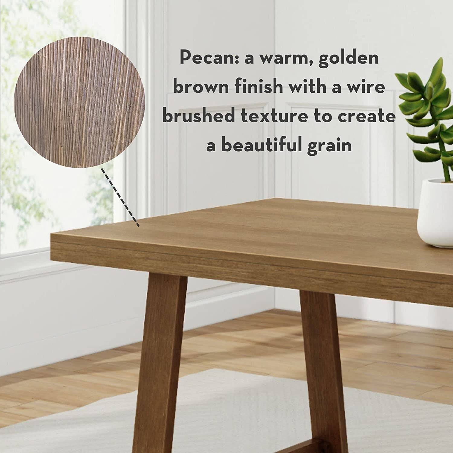 Pecan Wirebrush Wood Rectangular Dining Table