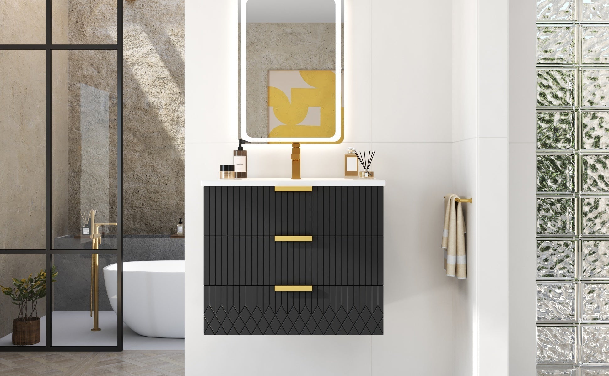 24inch Wall Mounted Floating Cabinet w/Double Drawer, Floating