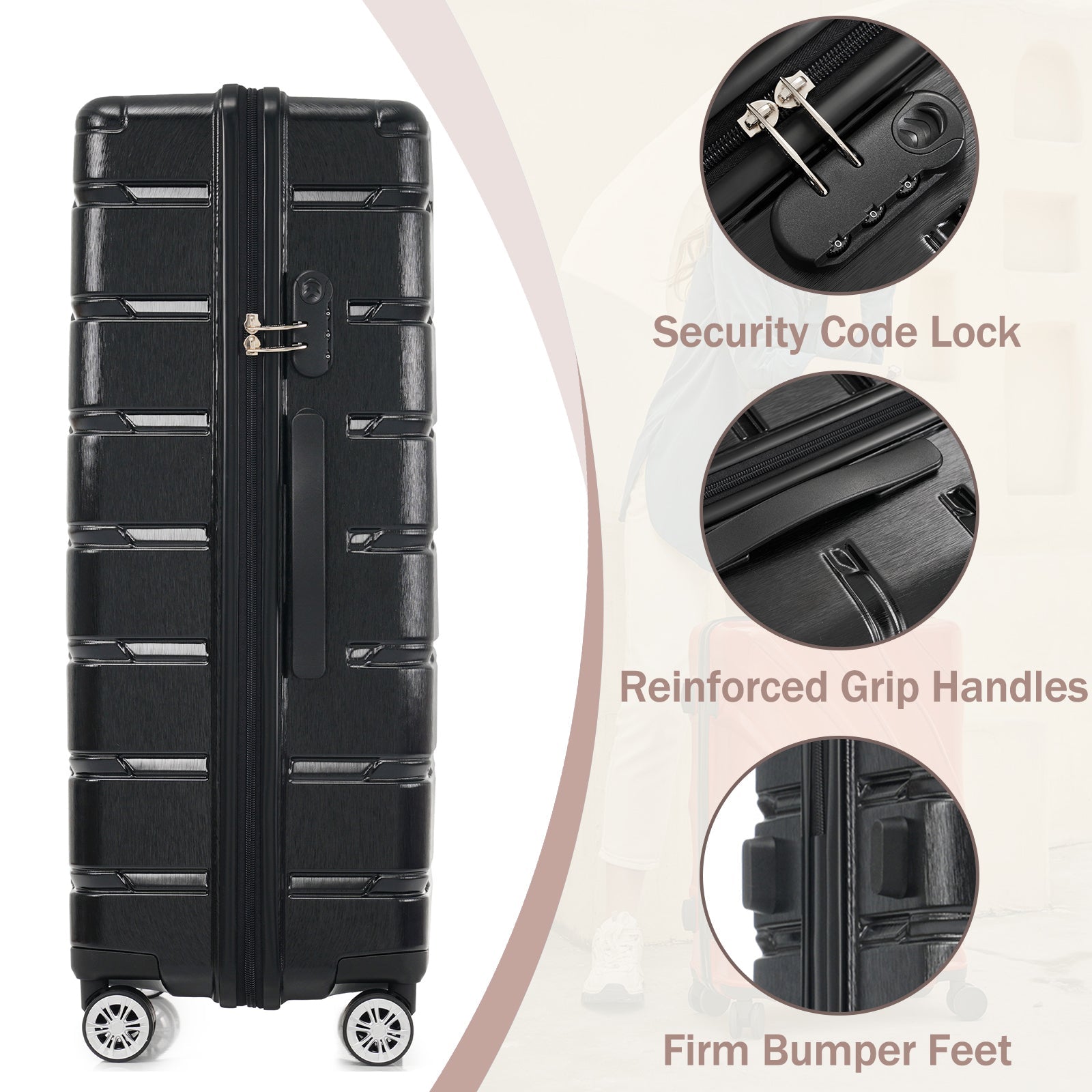 Hardshell Luggage Set 3 Piece, Durable ABS+PC Travel Suitcase with