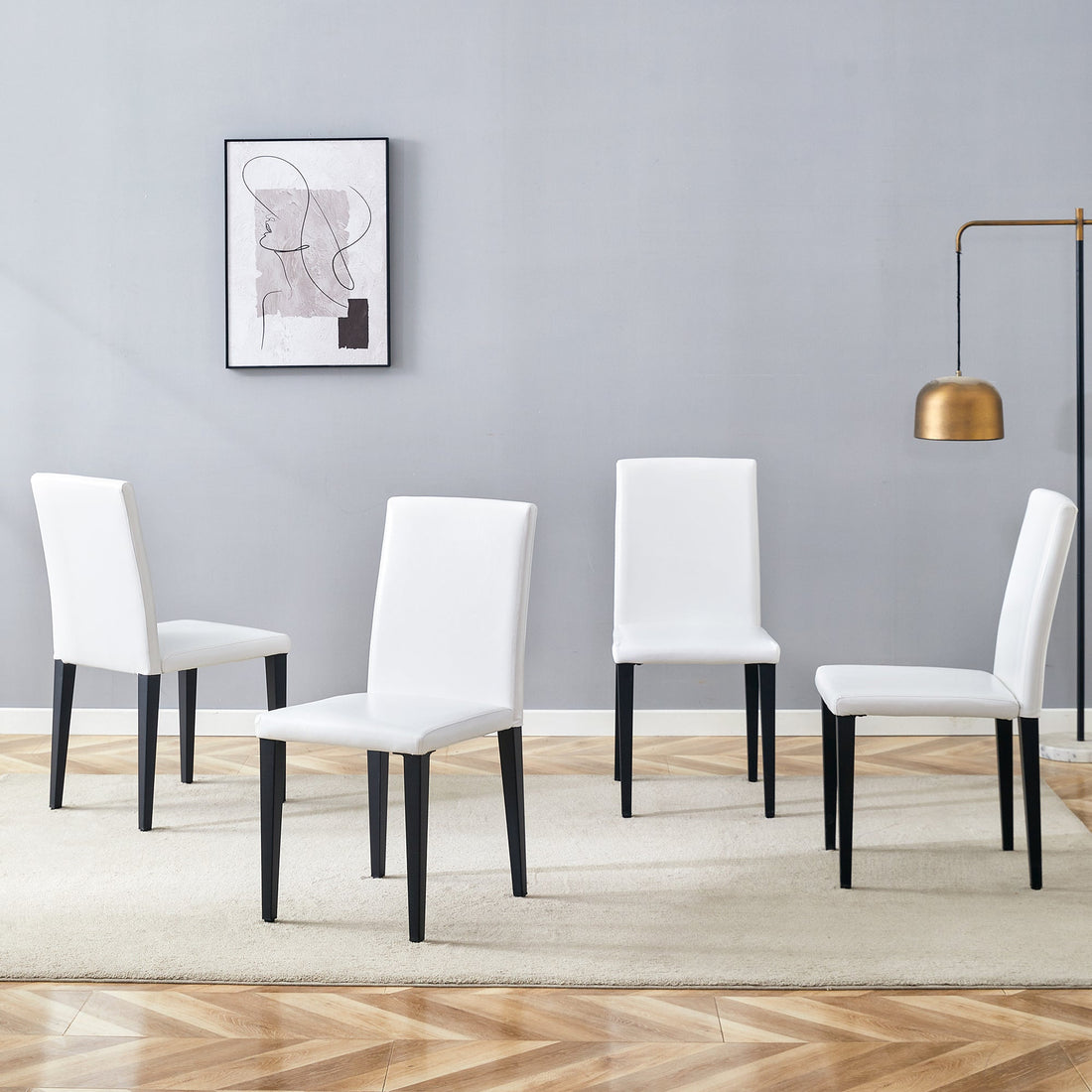 Four White PU dining chairs, simple and versatile, comfortable and