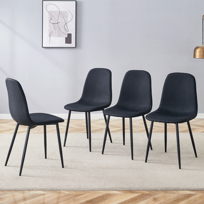 Luxury Simple Chair - Set of 4 BLACK Linen-Cotton Material High