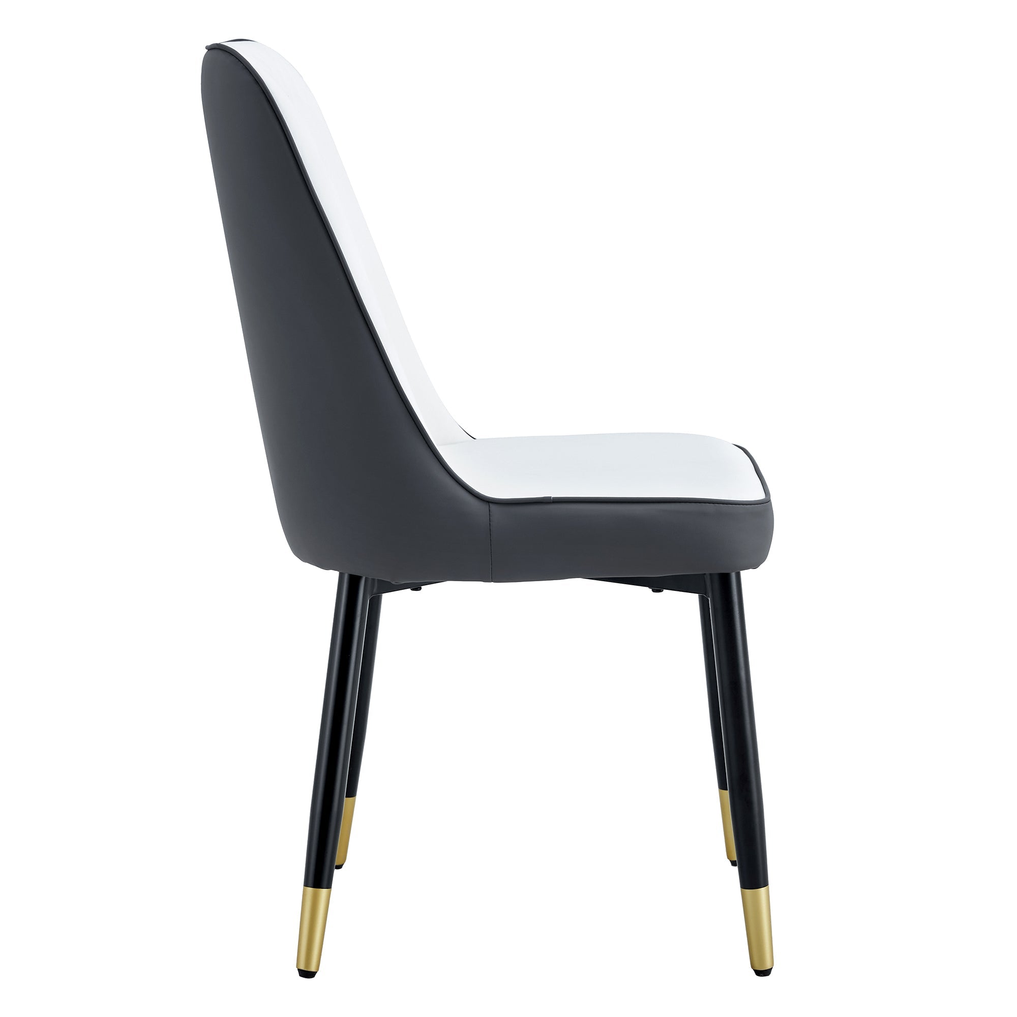 A modern dining chair with a white dark gray dual tone PU leather