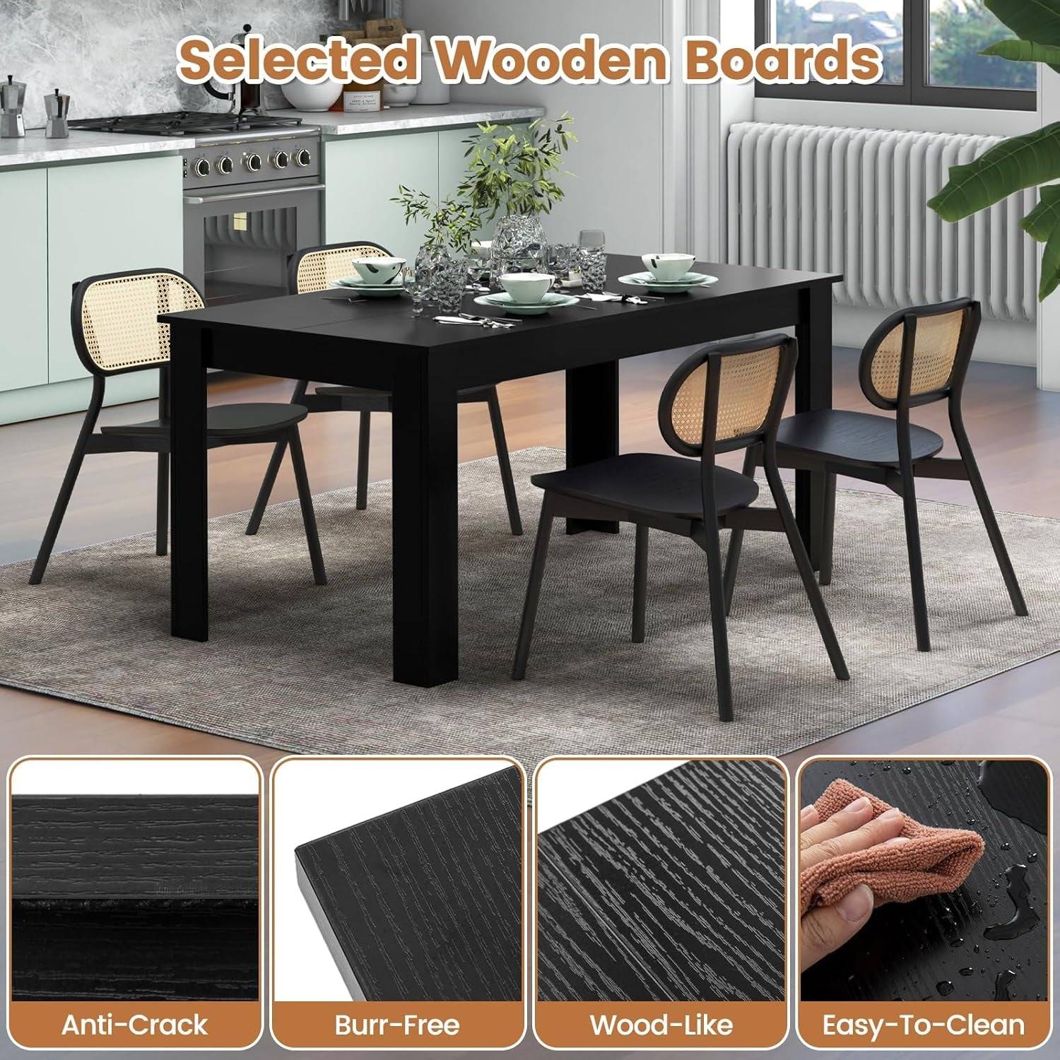 Dining Table for 6, Wood Rectangular Table, 63&quot; L X 31.5&quot; W X 30&quot; H