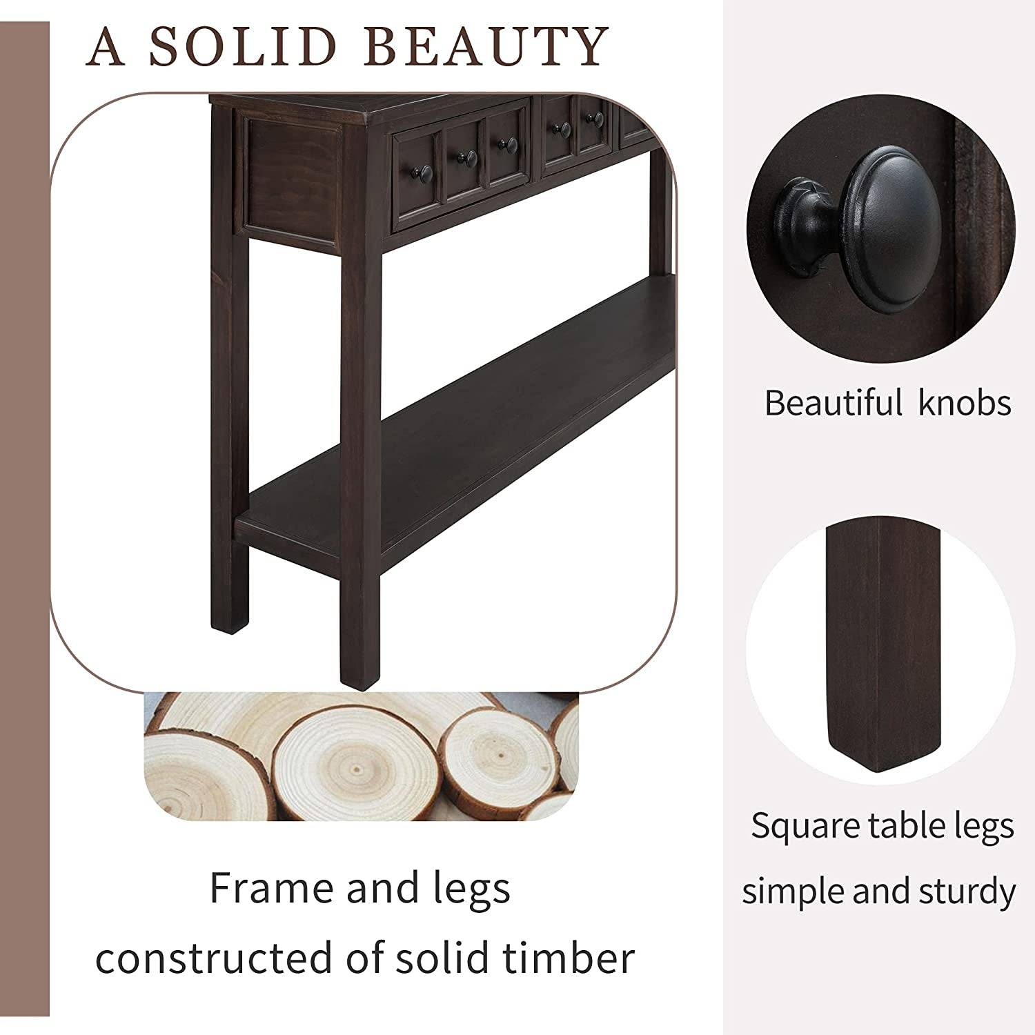 Rustic Console Table with Drawers and Shelf
