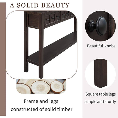 Rustic Console Table with Drawers and Shelf