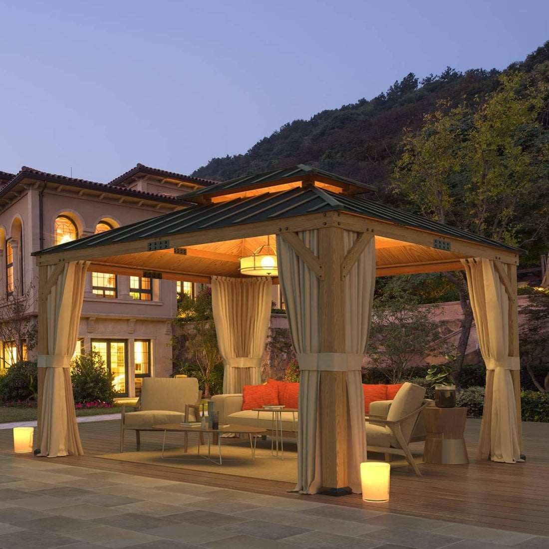 Spruce Wood Double Roof Gazebo 11x13