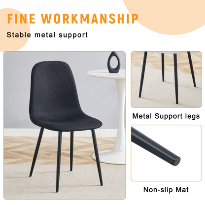 Luxury Simple Chair - Set of 4 BLACK Linen-Cotton Material High