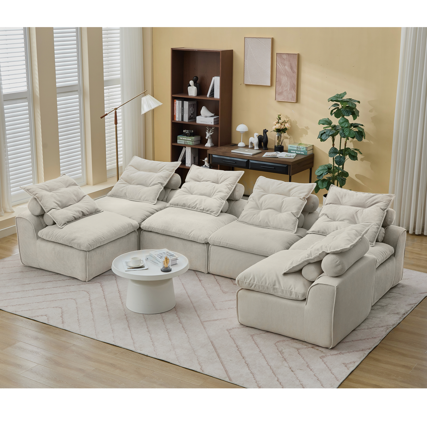 Modular Sofa,No Armrests,At will DIY,Corduroy ,Neck Pillow-Back Lounge