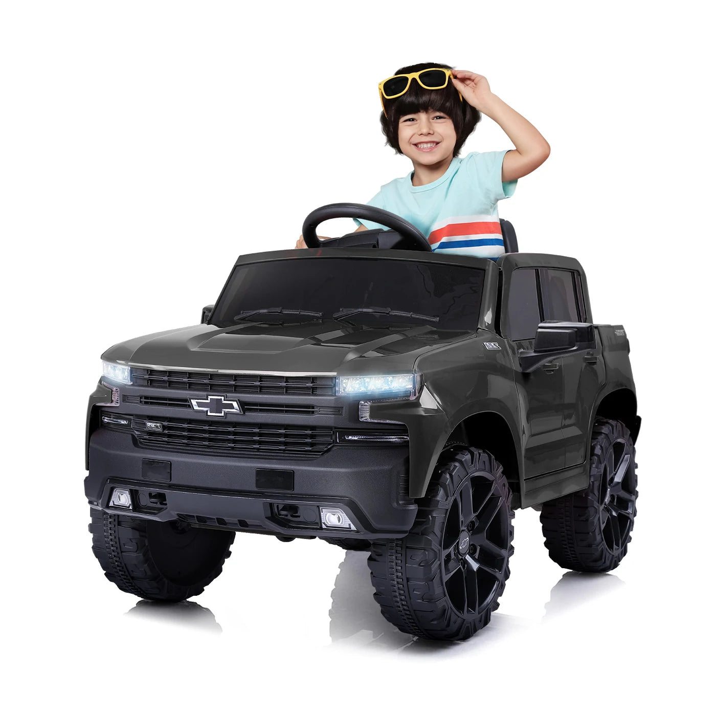 Funtok RS03 12V Powered Kids Electric Ride on Car Truck Safety Lock bluetooth Music LED Lights with Remote Control Car Toy Gifts