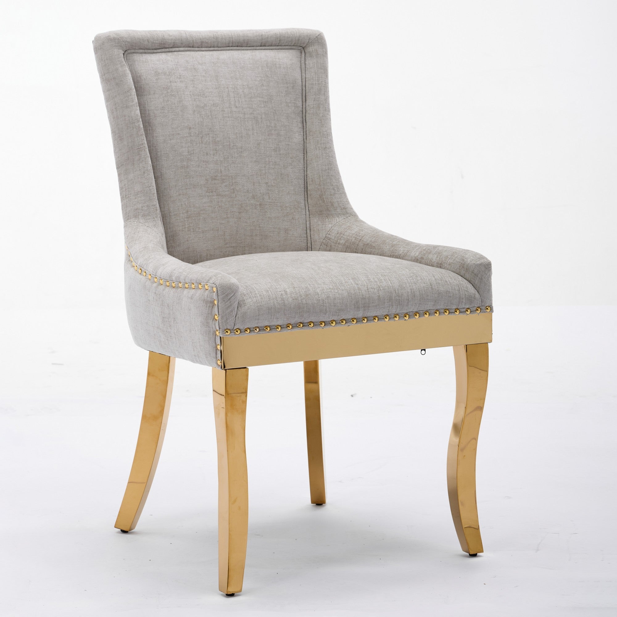 Chenille Dining Chairs, Modern Style with Curved Gold - Plated Legs &amp;