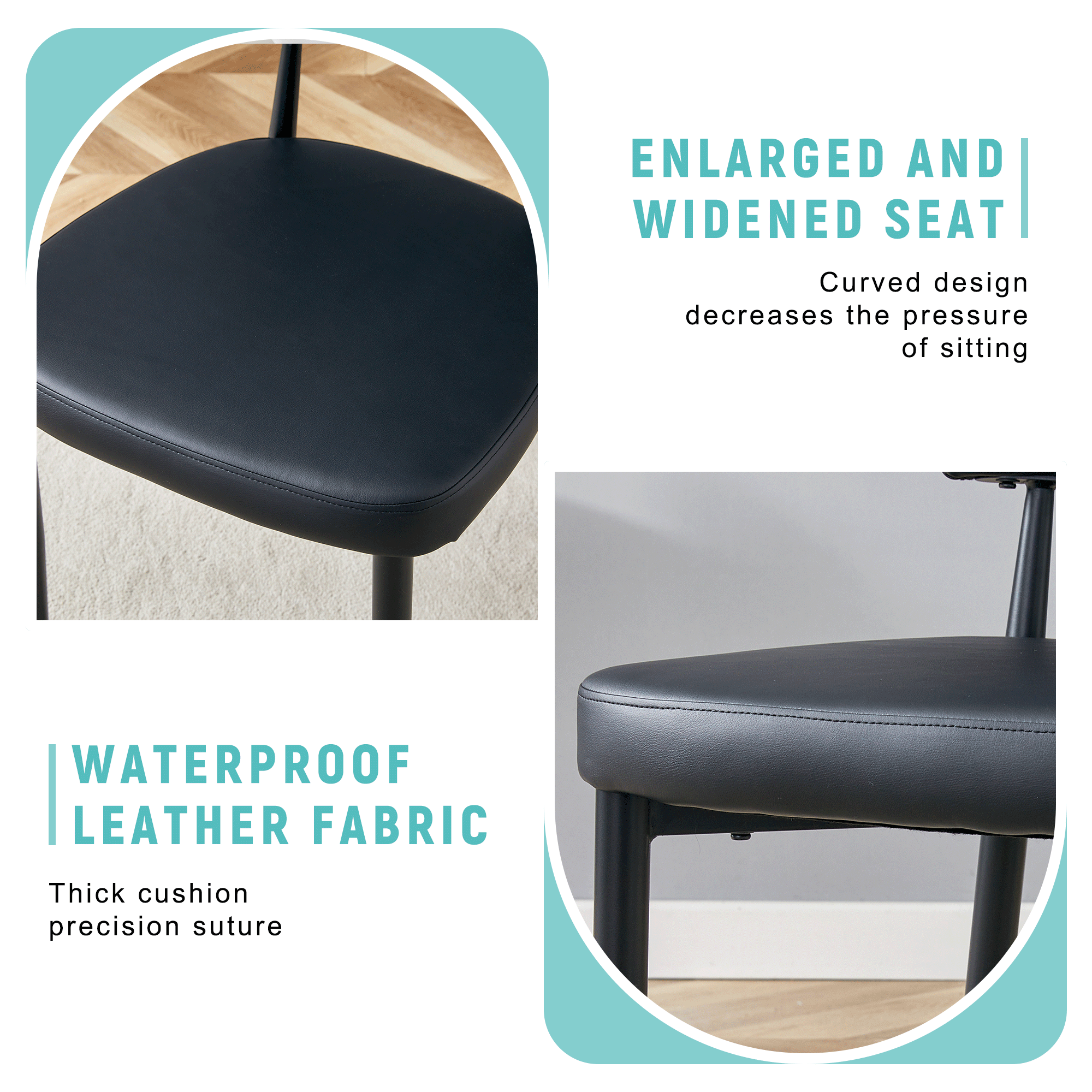 Black Minimalist Ergonomic Dining Chair, With A Curved Backrest For