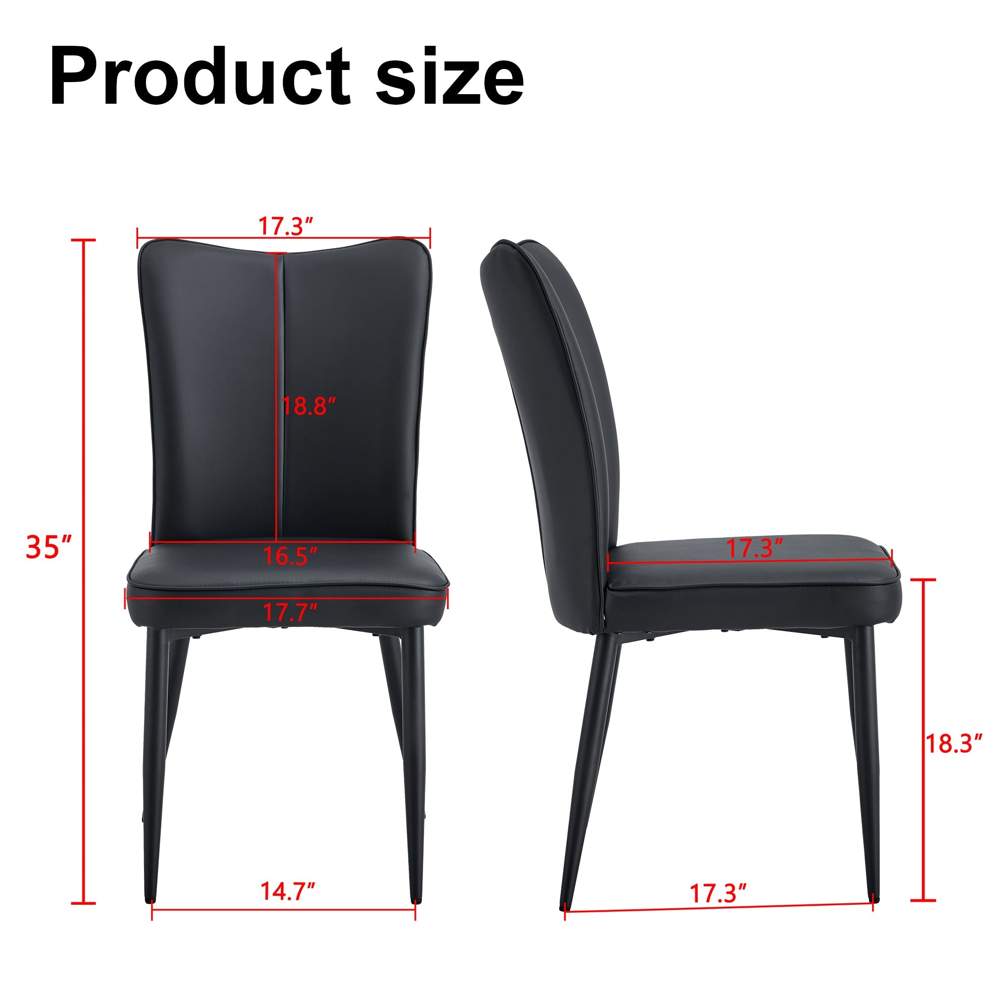 Modern Black PU Chair Set - Two Pieces, The backrest has a vertical