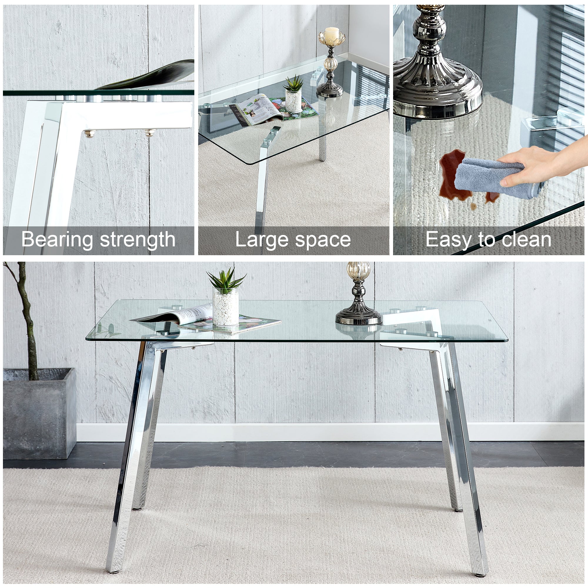 Glass Dining Table Modern Minimalist Rectangular for 4-6 with 0.31&