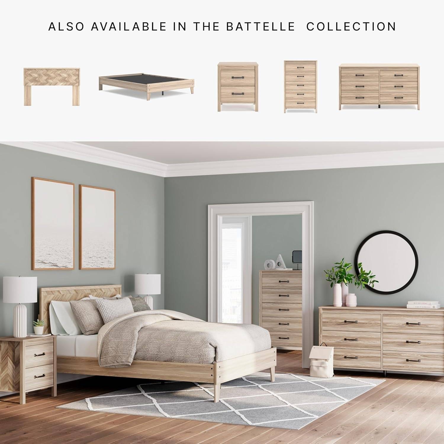 Battelle Mid-Century Modern 6 Drawer Dresser with Chevron Pattern and