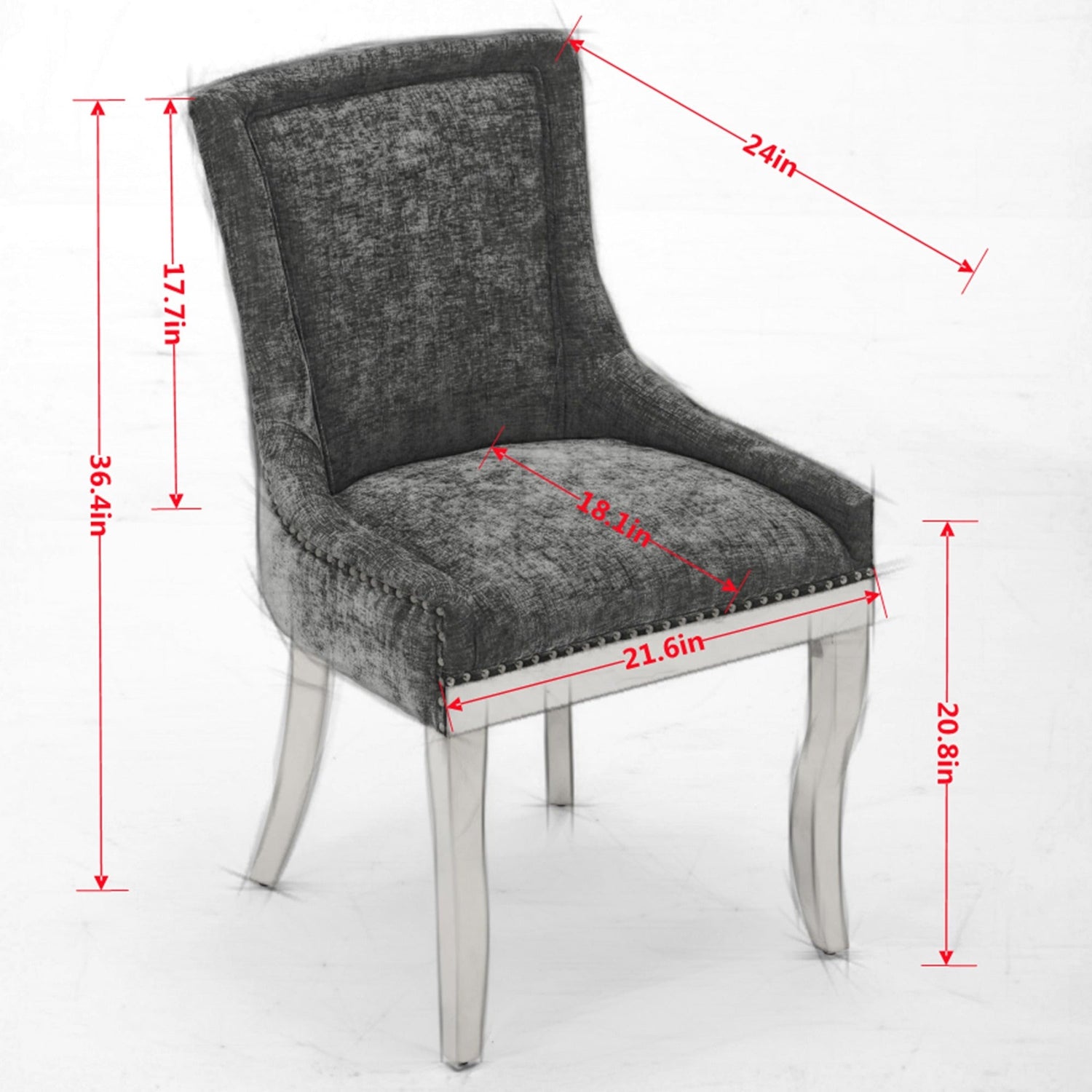 Chenille Dining Chairs, Modern Style with Curved Gold - Plated Legs &amp;