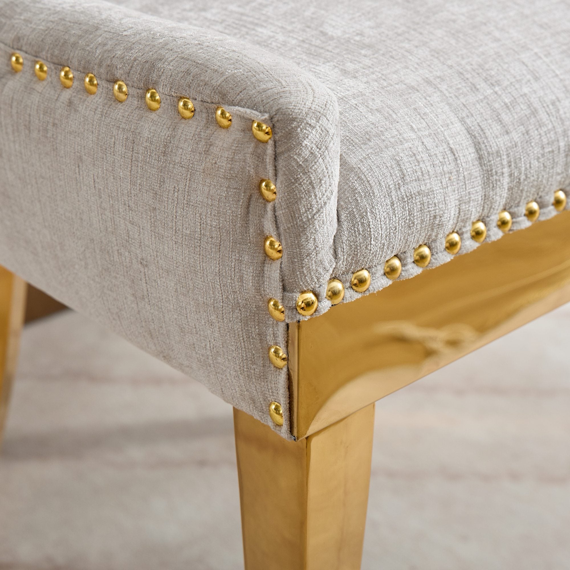 Chenille Dining Chairs, Modern Style with Curved Gold - Plated Legs &amp;
