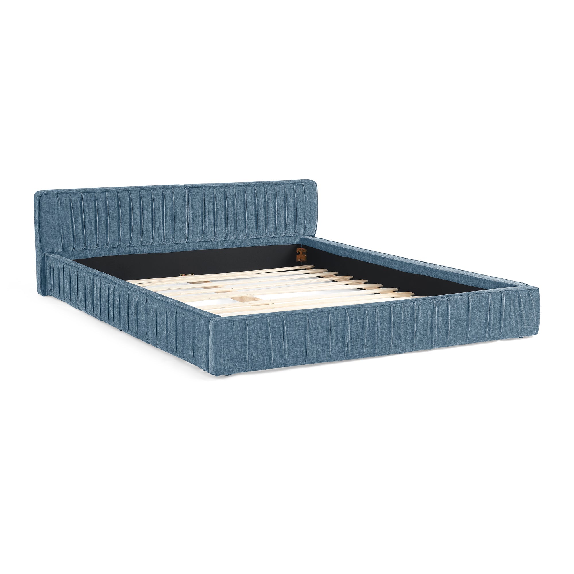 Modern Queen Size Upholstered Bed Frame with Pleated Chenille Fabric