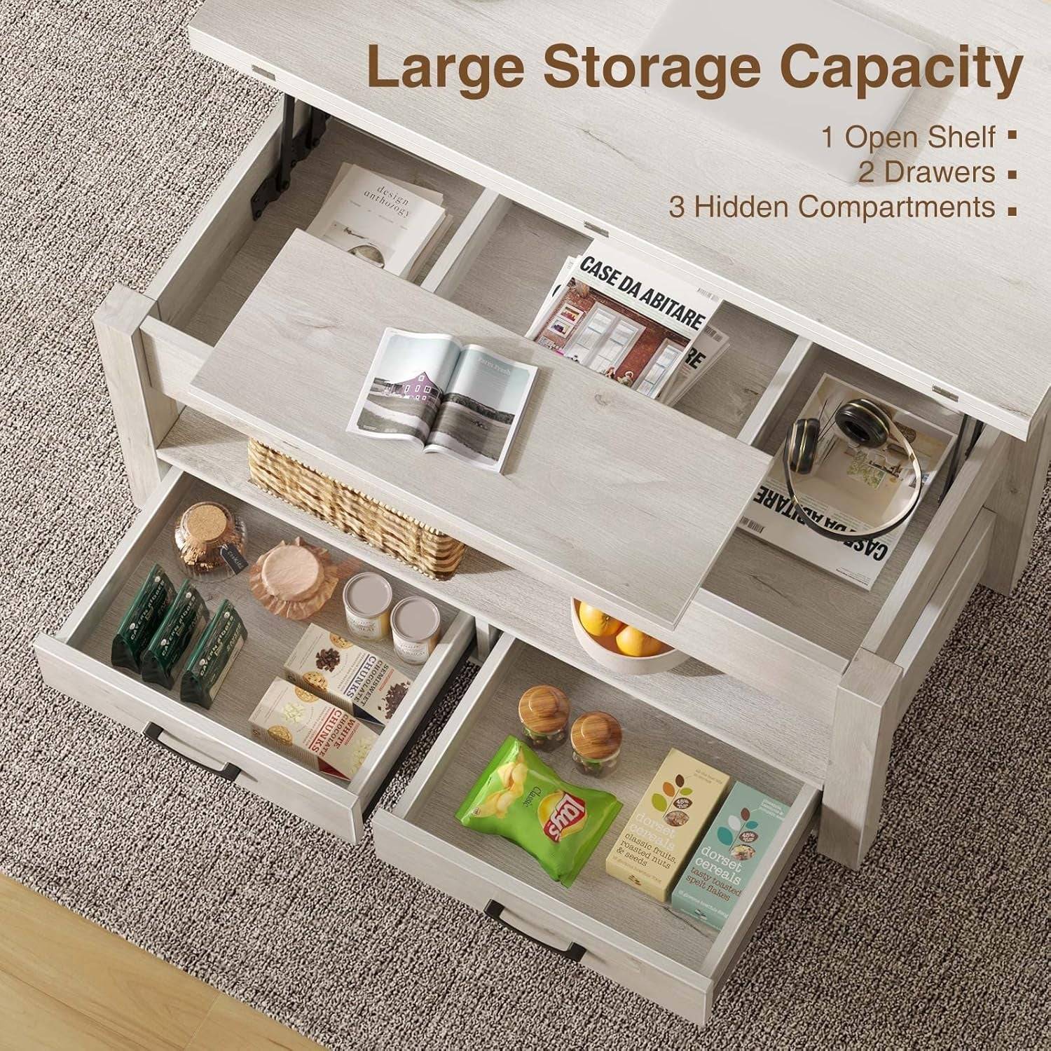 Coffee Table Lift Top, Multi-Function Convertible Coffee Table with
