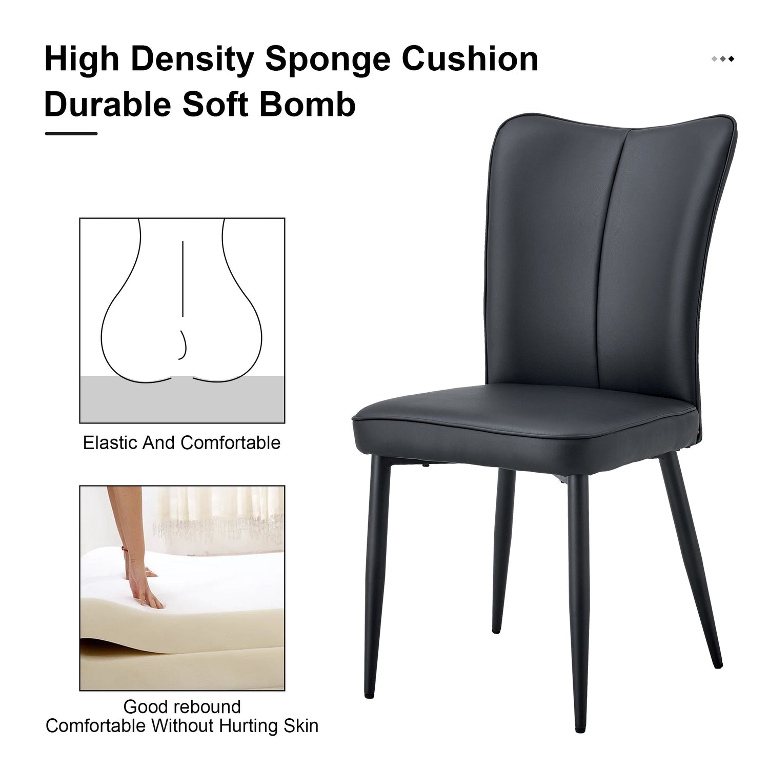 Modern Black PU Chair Set - Four Pieces, The backrest has a vertical