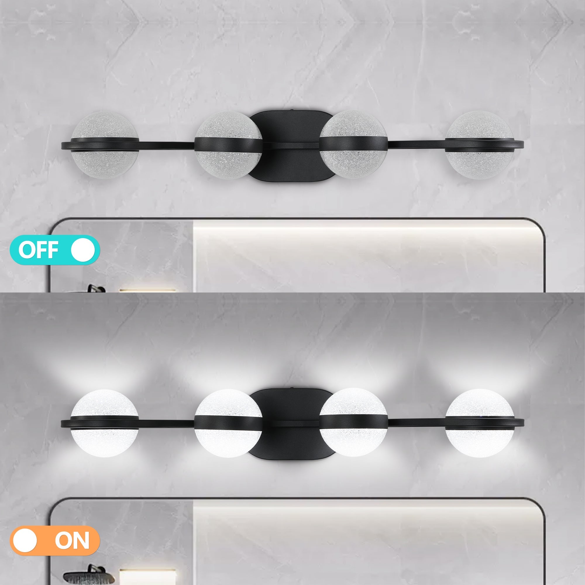 Modern Minimalist Bathroom Vanity Light, LED 4 Bulb Frosted Glass