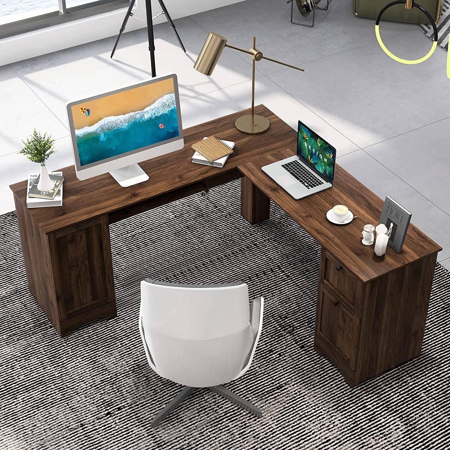 L-Shaped Desk with Storage &amp; Keyboard Tray