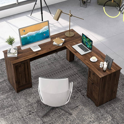 L-Shaped Desk with Storage &amp; Keyboard Tray
