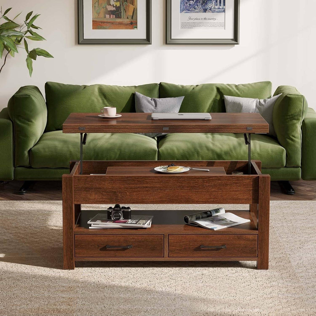 Coffee Table Lift Top, Multi-Function Convertible Coffee Table with
