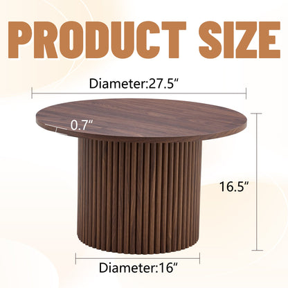 A modern circular coffee table with a diameter of 27.5 inches. MDF
