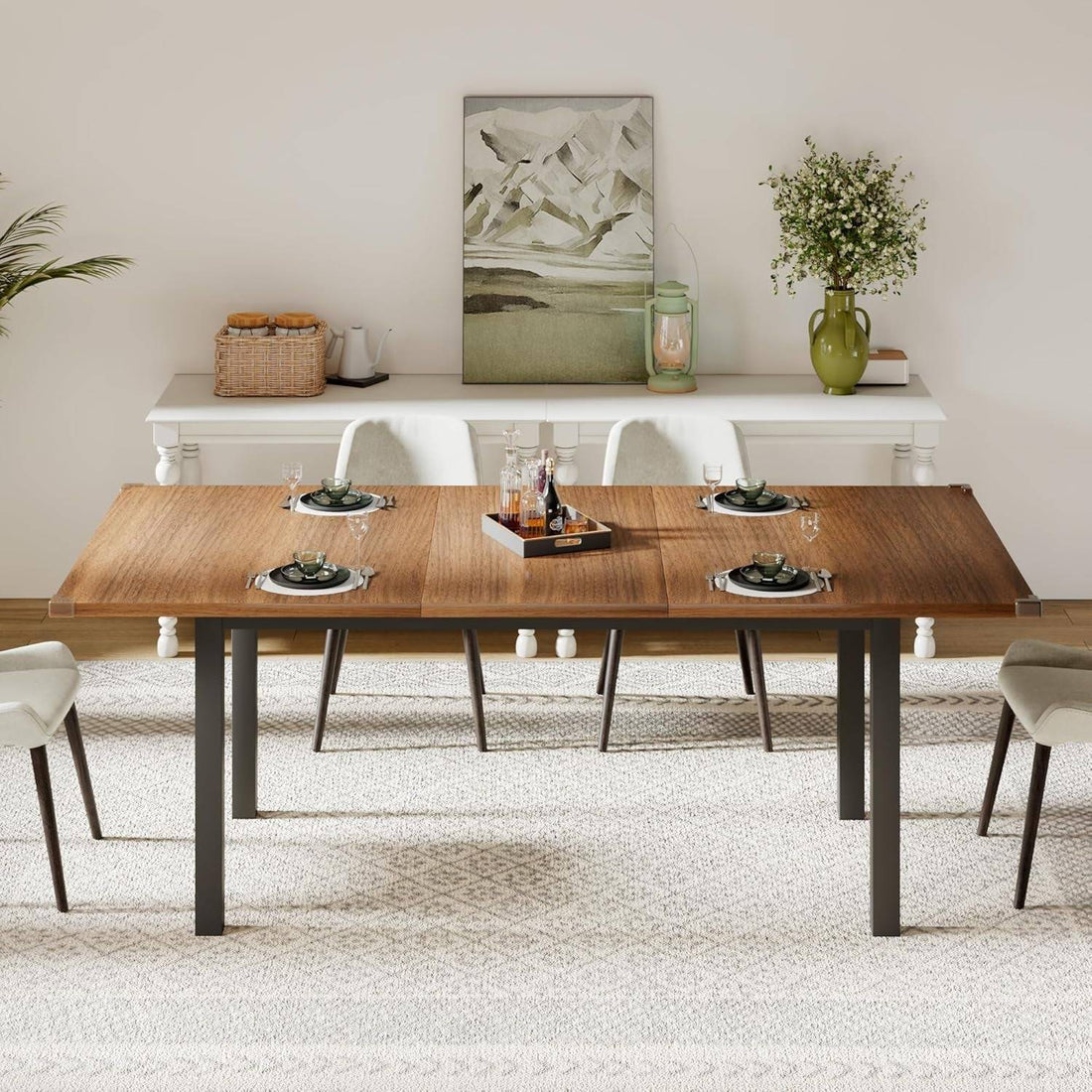 63&quot; Extendable Dining Table, Modern Farmhouse Dining Room Table for