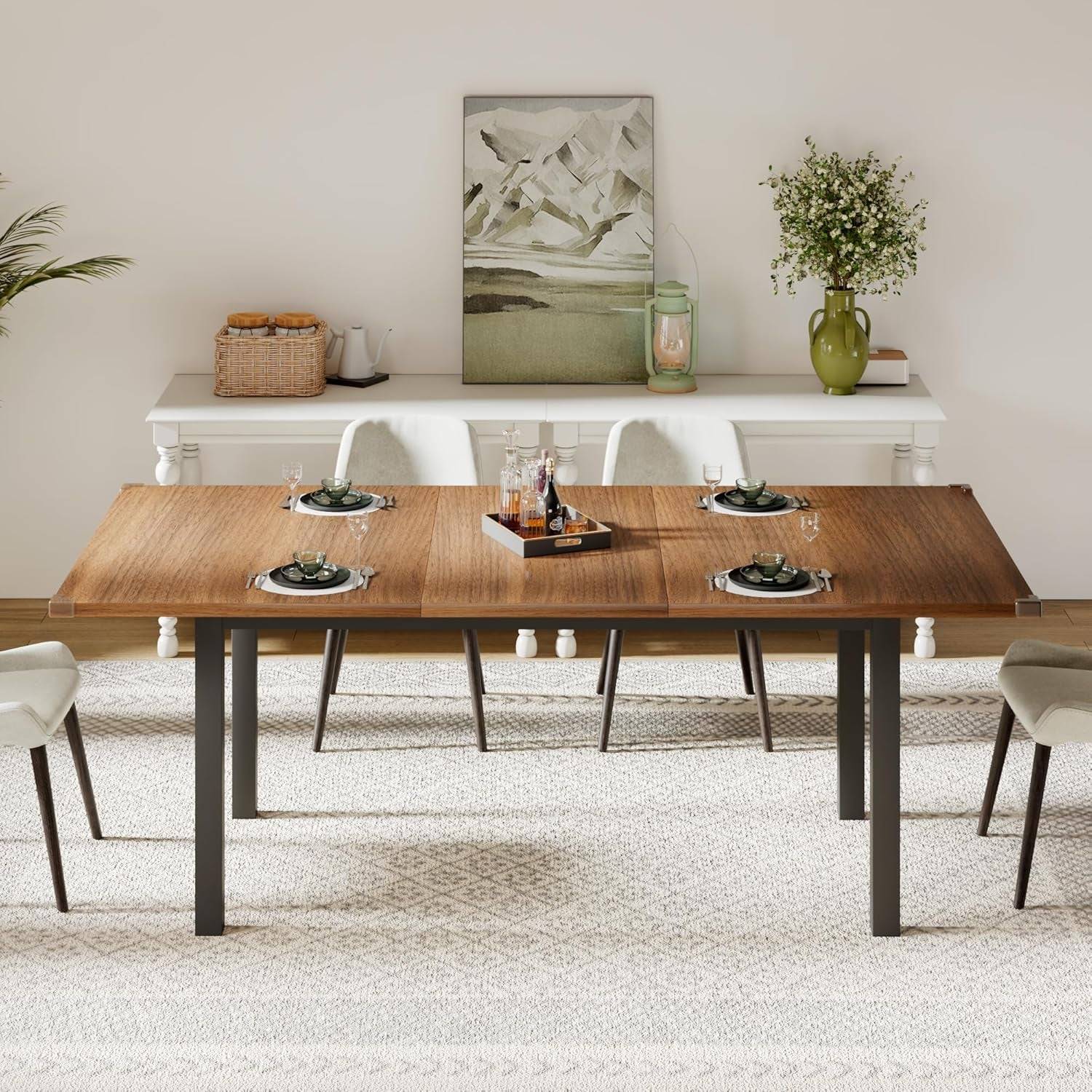 63&quot; Extendable Dining Table, Modern Farmhouse Dining Room Table for
